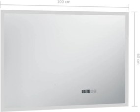 vidaXL Καθρέφτης Μπάνιου με LED/Αισθητήρα Αφής και Οθόνη Ώρας 100x60εκ