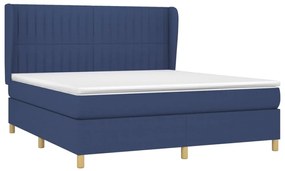 Κρεβάτι Boxspring με Στρώμα Μπλε 160x200 εκ. Υφασμάτινο - Μπλε