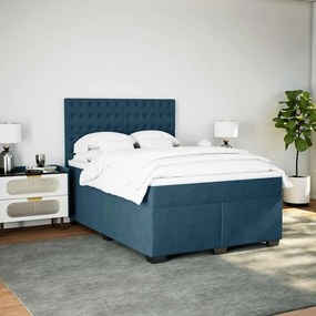 vidaXL Κρεβάτι Boxspring με Στρώμα Μπλε 140x200 εκ. Βελούδινο