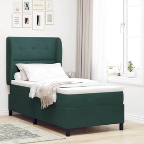 vidaXL Κρεβάτι με ελατήρια Σκούρο πράσινο 90 x 190 cm Βελούδο