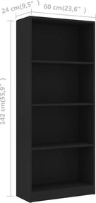 vidaXL Βιβλιοθήκη με 4 Ράφια Λευκή 60 x 24 x 142 εκ. από Επεξ. Ξύλο