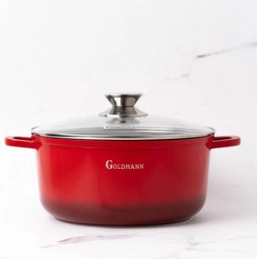 Κατσαρόλα Goldmann GM-7324R, 4,5 l, 24 cm, Αντικολλητική μαρμάρινη επίστρωση, Καπάκι με άνοιγμα, Επαγωγή, Κόκκινο