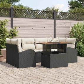 vidaXL Σετ Καναπέ Κήπου με μαξιλάρι 7 pcs Μαύρο και κρεμ