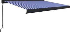 vidaXL Χειροκίνητη Τέντα 4 x 3 m Μπλε και Λευκή Ράβδος