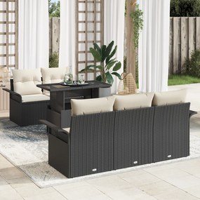 vidaXL 6 κομμάτια Σετ Καναπέ Κήπου με Μαξιλάρια Μαύρο Πολυ Ρατάν