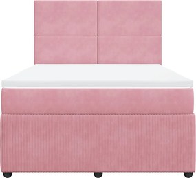 vidaXL Κρεβάτι Boxspring με Στρώμα Ροζ 160x200 εκ. Βελούδινο