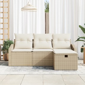 vidaXL Σετ Καναπέ Κήπου 4 Τεμαχίων με Μαξιλάρια Μπεζ Πολυ Ρατάν