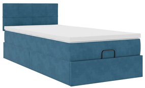 Οθωμανικό κρεβάτι με στρώμα &amp; LEDs Σκούρο μπλε 90x190cm Velvet 3312594
