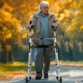 VEVOR 2 in 1 Folding Walker with Armrest Pads &amp; 5" Solid Wheel Height Adjustable