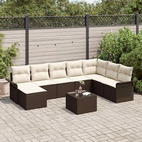 vidaXL Σετ Καναπέ Κήπου με μαξιλάρι 9 pcs Καφέ Πολυ ράταν