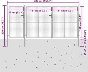 vidaXL Πόρτα Κήπου Ασημί 400x150 εκ. από Ατσάλι