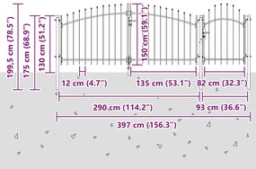 vidaXL Πύλη Κήπου Μαύρο 150 x 400 cm