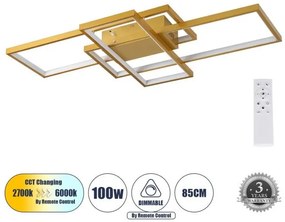 Φωτιστικό Οροφής LED CCT 100W 12000lm QUADRA Globostar-61387-Χρυσό 61387