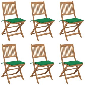 3074999 vidaXL Καρέκλες Κήπου Πτυσσόμενες 6 τεμ Μασίφ Ξύλο Ακακίας &amp; Μαξιλάρια Πράσινο, 1 Τεμάχιο