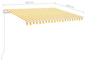 Τέντα Αυτόματη με LED &amp; Αισθ. Ανέμου Κίτρινο/Λευκό 3,5x2,5 μ. - Κίτρινο