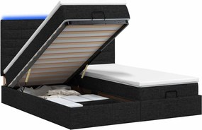 vidaXL Κρεβάτι Ottoman με Στρώμα και LED Μαύρο 180 x 200 cm Ύφασμα