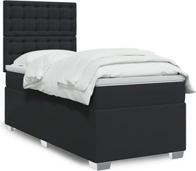 vidaXL Κρεβάτι Boxspring με Στρώμα Μαύρο 100x200εκ.από Συνθετικό Δέρμα