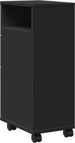 vidaXL Ντουλάπι Μπάνιου Στενό με Ροδάκια Μαύρο Επεξ. Ξύλο