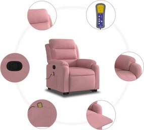 vidaXL Πολυθρόνα Μασάζ Ανακλινόμενη με Ανύψωση Ροζ Βελούδινη
