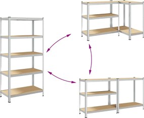 vidaXL Ραφιέρα 5 Επιπέδων Ασημί από Ατσάλι &amp; Επεξεργασμένο Ξύλο
