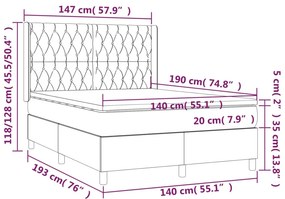 vidaXL Κρεβάτι Boxspring με Στρώμα Σκούρο Γκρι 140x190 εκ. Υφασμάτινο