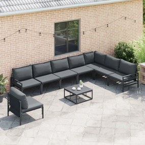 vidaXL Σετ Καναπέ Κήπου με μαξιλάρι 9 pcs Μαύρο Ατσάλι