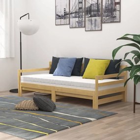 Καναπές Κρεβάτι Συρόμενος 2x(90x200) εκ. από Μασίφ Ξύλο Πεύκου - Λευκό