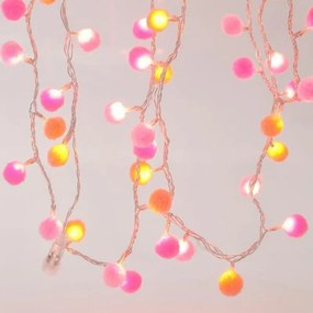 Magic Christmas Γιρλάντα 100 LED Θερμό Λευκό Με Λευκές Και Ροζ Υφασμάτινες Μπάλες 5.15m Διαφανές Καλώδιο IP44 600-11289