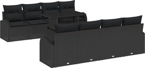vidaXL Σετ Καναπέ Κήπου με μαξιλάρι 7 pcs Μαύρο Πολυ ράταν