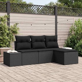 vidaXL Σετ Καναπέ Κήπου 4 pcs Μαύρο Πολυ rattan, βαμμένο ατσάλι