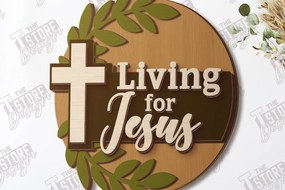 Σετ των 2 Intra απο ξύλο plywood 3mm-4mm πάχος Χριστιανική στρογγυλή πινακίδα τοίχου |CNC Δίασταση 30x20 cm INTRAFABR-120653539