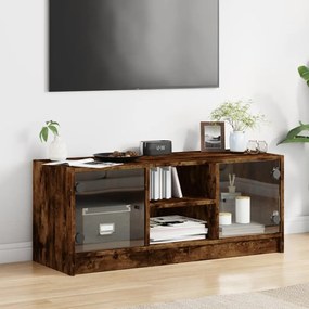 vidaXL Έπιπλο Τηλεόρασης Καπνιστή Δρυς 102x37x42 εκ. Γυάλινες Πόρτες