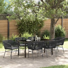 vidaXL Σέτ φαγητού για κήπο με μαξιλάρι 7 pcs Μαύρο Κανονικό Ράτα PE