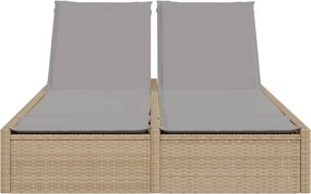 vidaXL Ξαπλώστρα Διπλή Μπεζ από Συνθετικό Ρατάν με Μαξιλάρια