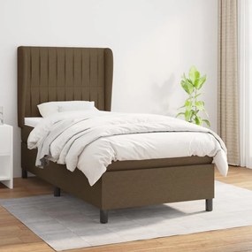 vidaXL Κρεβάτι Boxspring με Στρώμα Σκούρο Καφέ 100x200 εκ. Υφασμάτινο