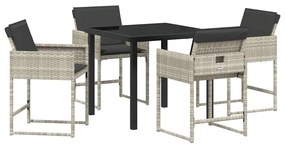vidaXL Σέτ φαγητού για κήπο με μαξιλάρι 5 pcs Ανοιχτό γκρι Πολυ ράταν