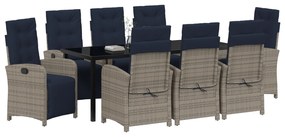 vidaXL Σετ Επίπλων Κήπου 9 Τεμαχίων Γκρι Πολυ Ρατάν