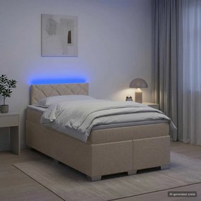 vidaXL Κρεβάτι Box Spring με Στρώμα και LED Κρεμ 120 x 190 cm Ύφασμα