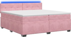 vidaXL Κρεβάτι Box Spring με Στρώμα και LED Ροζ 200 x 200 cm Βελούδο