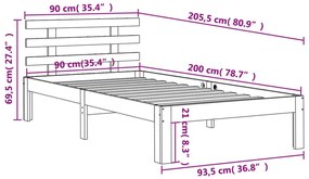 Σκελετός Κρεβ. Χωρίς Στρώμα Καφέ Κεριού 90x200 εκ Μασίφ Πεύκο - Καφέ