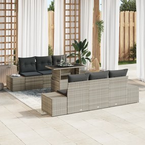 vidaXL 7 Τεμαχίων Σετ Καναπέ Κήπου με Μαξιλάρια Φωτεινό Γκρι Πολυ Ρατάν
