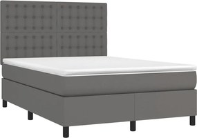 vidaXL Κρεβάτι Boxspring με Στρώμα Γκρι 140x200εκ. από Συνθετικό Δέρμα