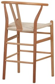 Σκαμπό μπαρ Wishbone pakoworld rubberwood-σχοινί σε φυσική απόχρωση 55x49x96εκ