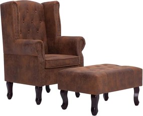 vidaXL Πολυθρόνα Chesterfield με Υποπόδιο Καφέ από Συνθετικό Καστόρι