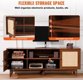 VEVOR Rattan-TV-Ständer 191cm Fernseher Boho-TV-Schrank Fernsehschrank Walnuss