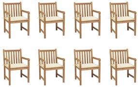 Καρέκλες Κήπου 8 Τεμάχια από Μασίφ Ξύλο Teak με Κρεμ Μαξιλάρια - Κρεμ