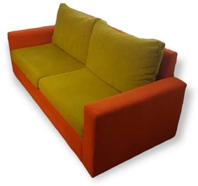 Χειροποίητος υφασμάτινος καναπές/κρεβάτι με ανατομικές τάβλες Σε Πορτοκαλί – Λαδί
