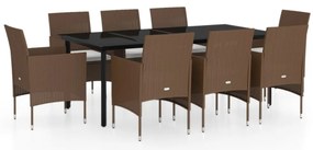 vidaXL Σετ Τραπεζαρίας Κήπου 9 τεμ. Καφέ/Μαύρο Συνθ. Ρατάν + Μαξιλάρια