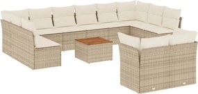 vidaXL Σετ Καναπέ Κήπου 13τεμ Μπεζ Συνθ. Ρατάν με Μαξιλάρια
