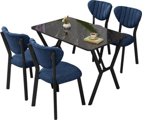 Extendable Dining Table &amp; Chairs Set (5 Pieces) Elma - Navy Blue, Black Navy Blue
Black